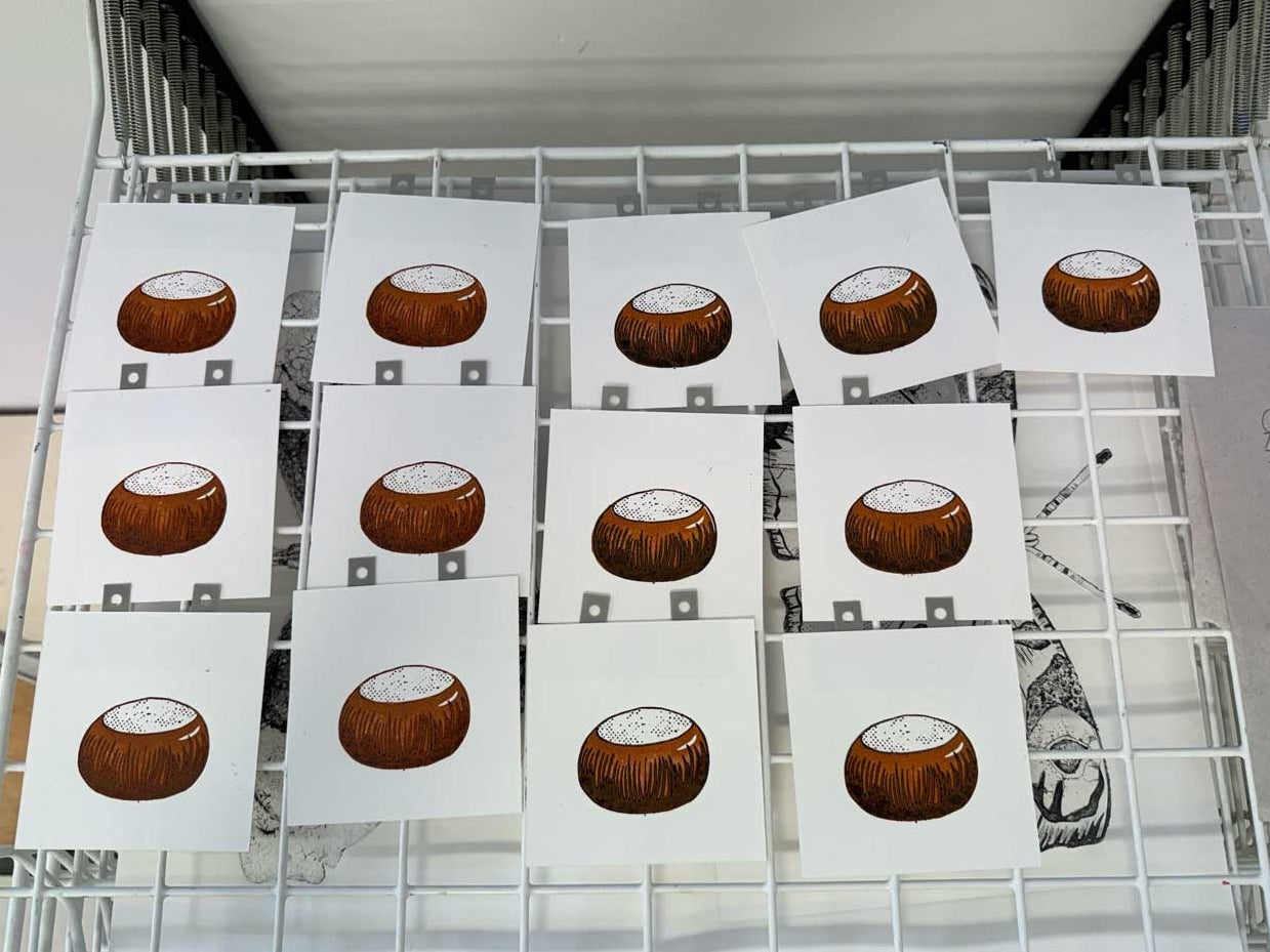 Drying prints for the Champion Conker relief print