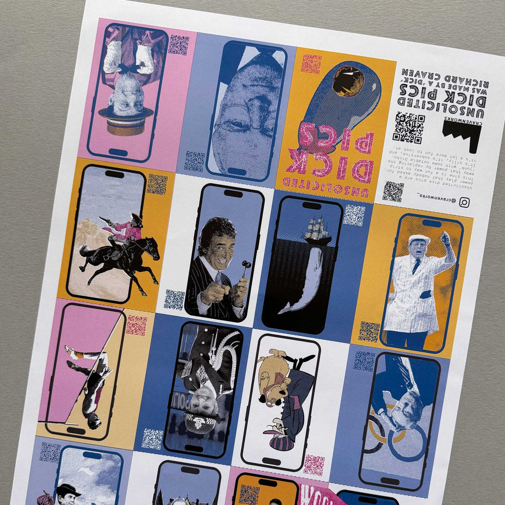 A3 flat printable template sheet for DIY SFW Unsolicited Dick Pics zine