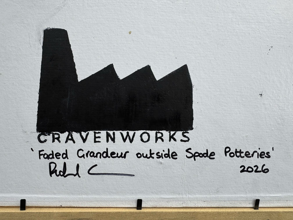 Artist signiture from original acrylic urban landscape painting outside Spode Potteries in Stoke-on-Trent.