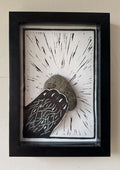Framed A5 hand-printed black lino print 'Otter Paw' with a real unique stone.