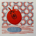 Unframed Space Hopper orange and blue hand-printed relief art print